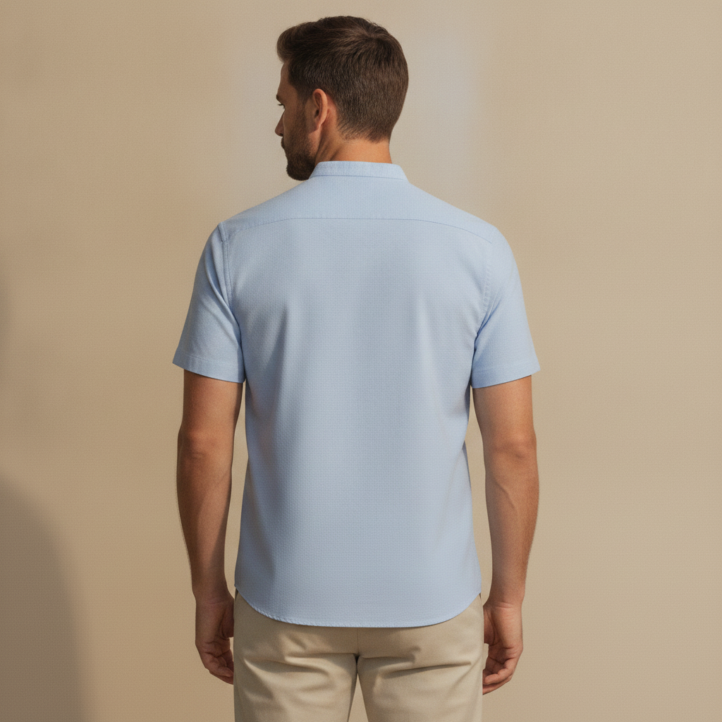 Camicia Uomo Manica Corta in Cotone – Casual Elegante Versatile - vista posteriore