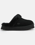 UGG Disquette Black sabot donna in pelle scamosciata e montone nero, vista laterale
