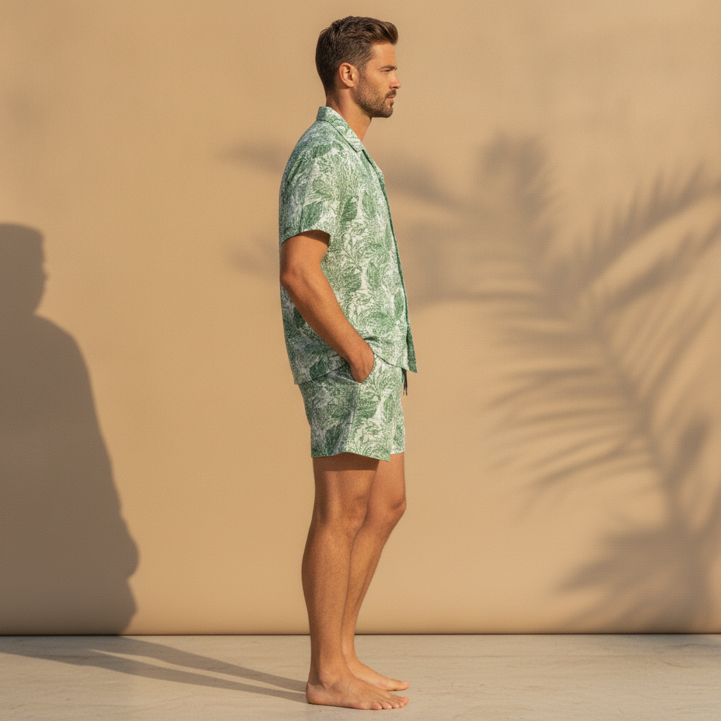 Completo Coordinato Uomo Camicia Tropicale e Pantaloncini - vista laterale