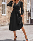 Vestito Emma Donna Midi – Vestito Scollo a V Maniche Lunghe Vita Alta A-Line Elegante