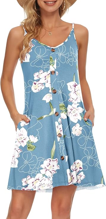 Gabbie Robe Été Donna – Spalline Sottili, Scollo a V e Tasche, Taglio Fluido Spiaggia