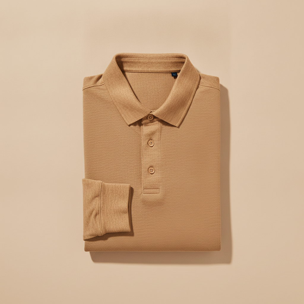 Polo Uomo Manica Lunga in Cotone – Elegante Casual per Mezza Stagione - Cammello