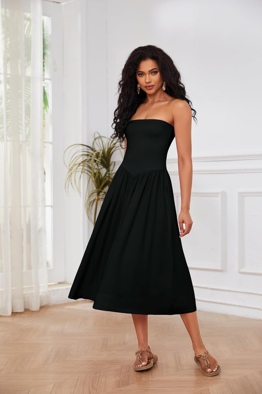 Vestito Midi Lina Donna – Vestito Bustier Senza Maniche Vita Bassa A-Line Estivo Chic