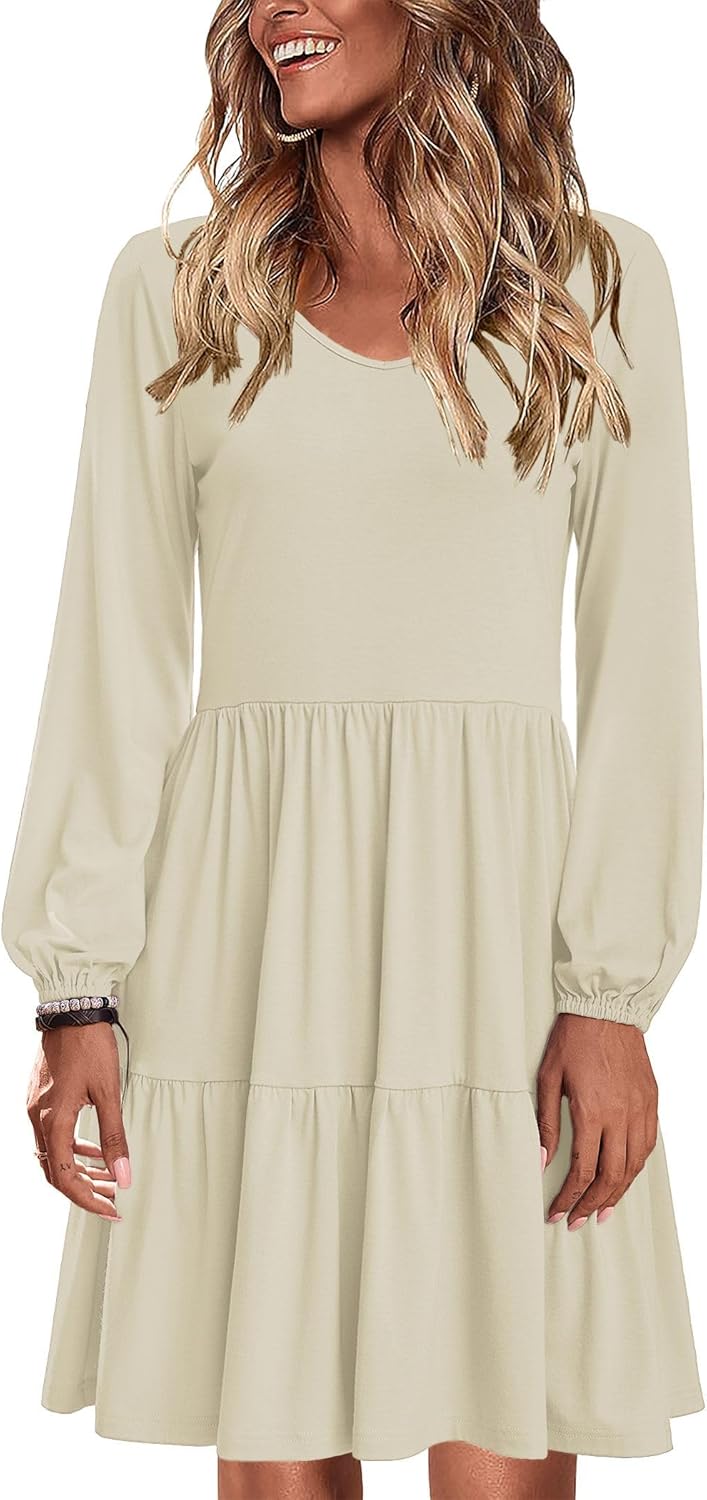 Charlotte Vestito Elegante Donna – Vestito Midi con Scollo a V, Maniche Lunghe a Sbuffo e Tasche