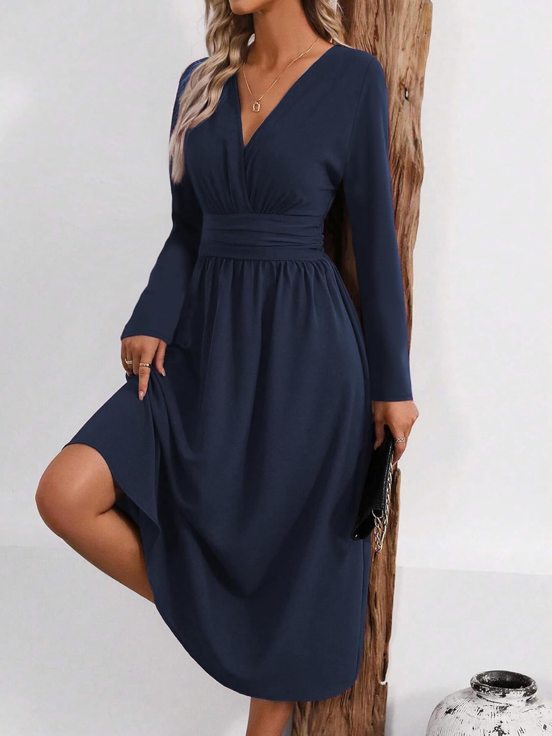 Isabelle Abito Maxi Donna – Abito Scollo a V Incrociato Maniche Lunghe Elegante