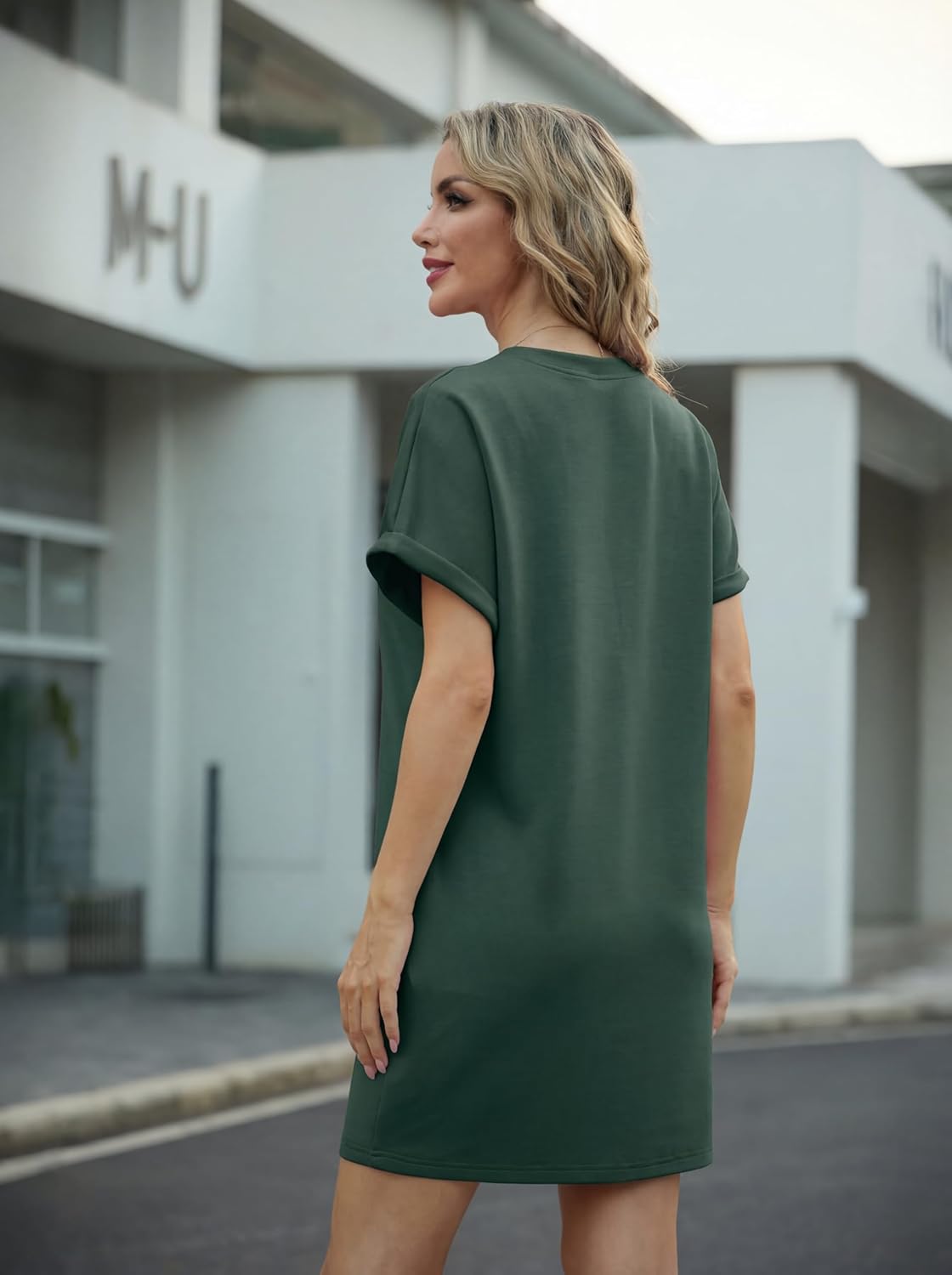 Léa Abito Donna – Abito Mini Girocollo Maniche Corte A-Line con Tasche Estate