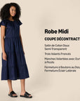 Vestito midi da donna Lucie in cotone satinato – Vestito volanté con collo rotondo