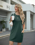 Léa Abito Donna – Abito Mini Girocollo Maniche Corte A-Line con Tasche Estate