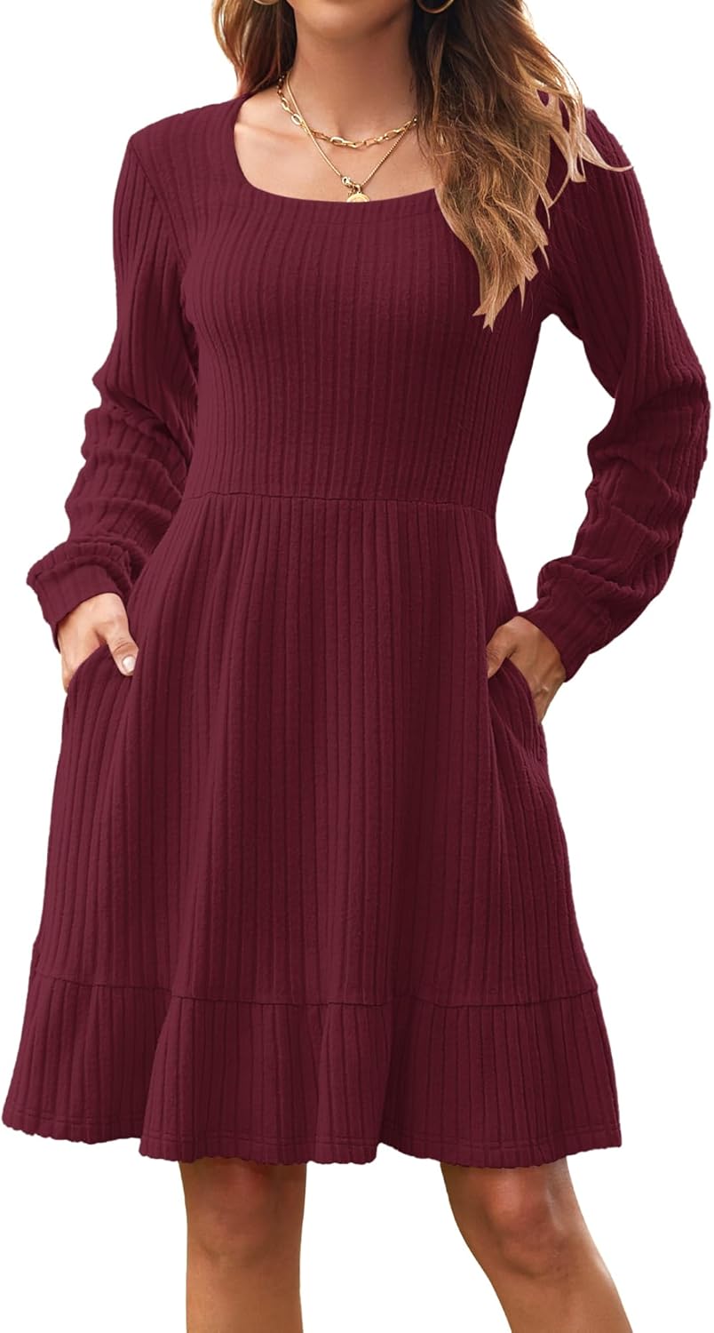 Élise Abito Maglia Donna – Abito Maglia Collo Quadrato Maniche Lunghe Autunno Inverno