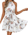 Vestito Mini Lina Donna – Vestito Bohemien con Collo Halter, Fantasia Floreale, Volant, Estate Chic