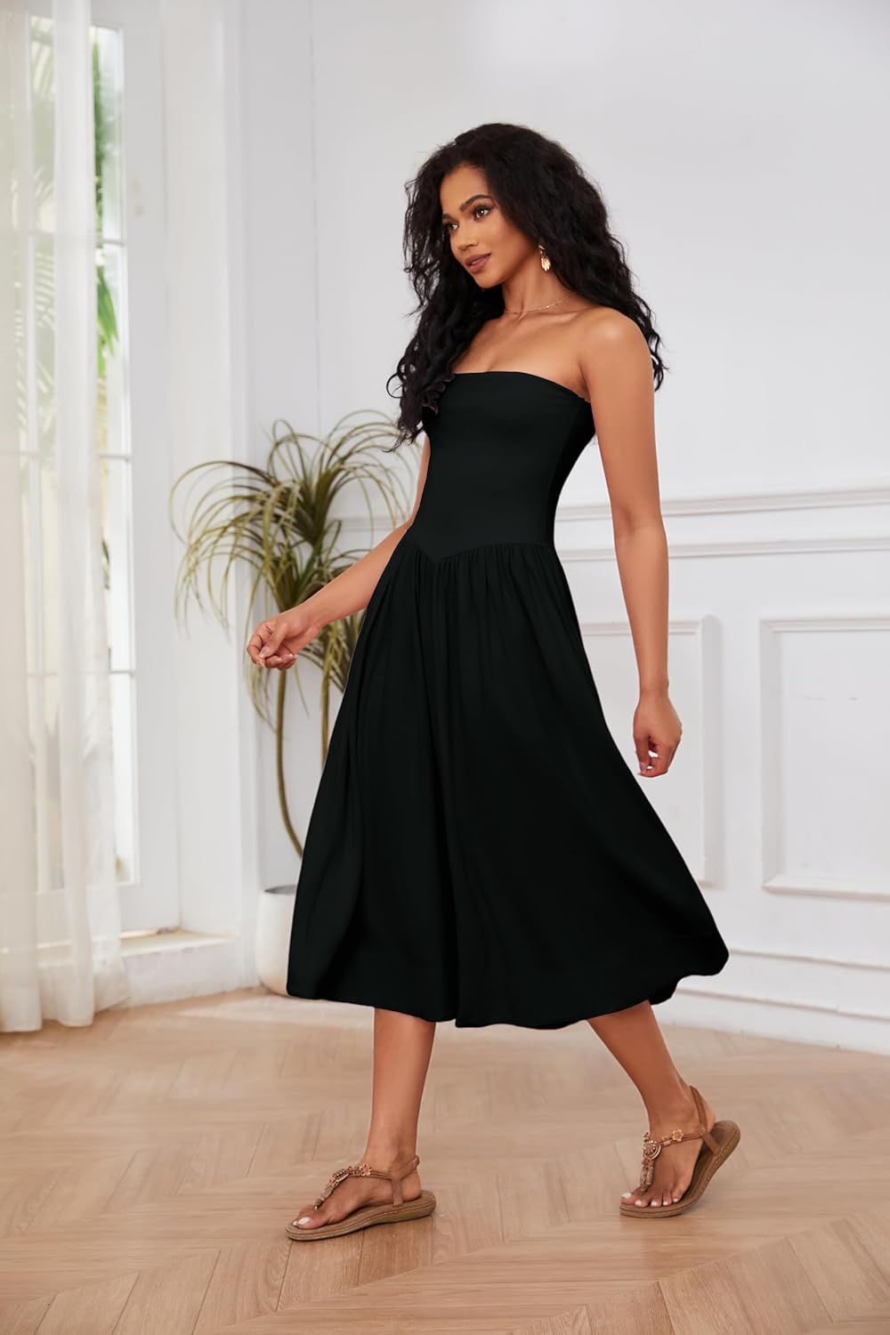 Vestito Midi Lina Donna – Vestito Bustier Senza Maniche Vita Bassa A-Line Estivo Chic