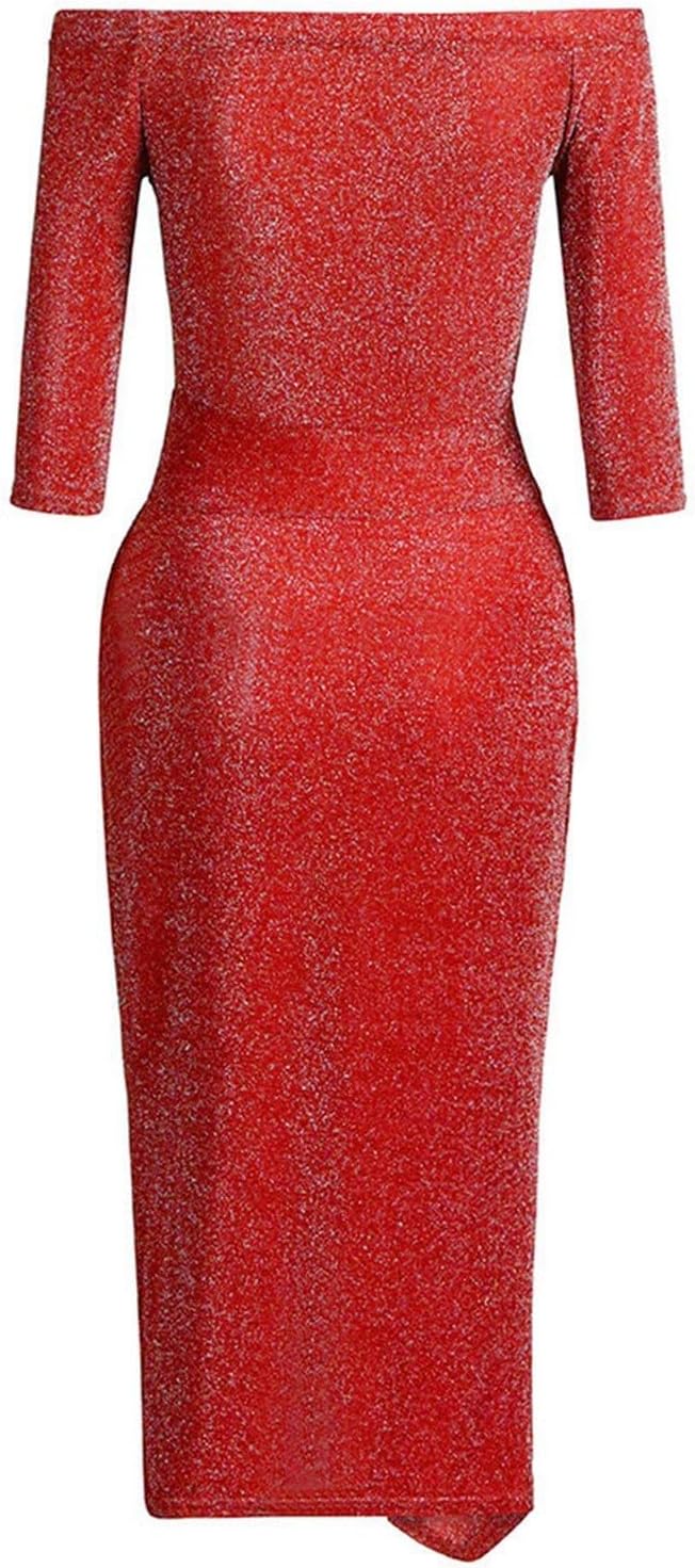 Mia Abito Donna – Abito Mini Spalla Scoperta Spacco Bodycon Brillante Serata