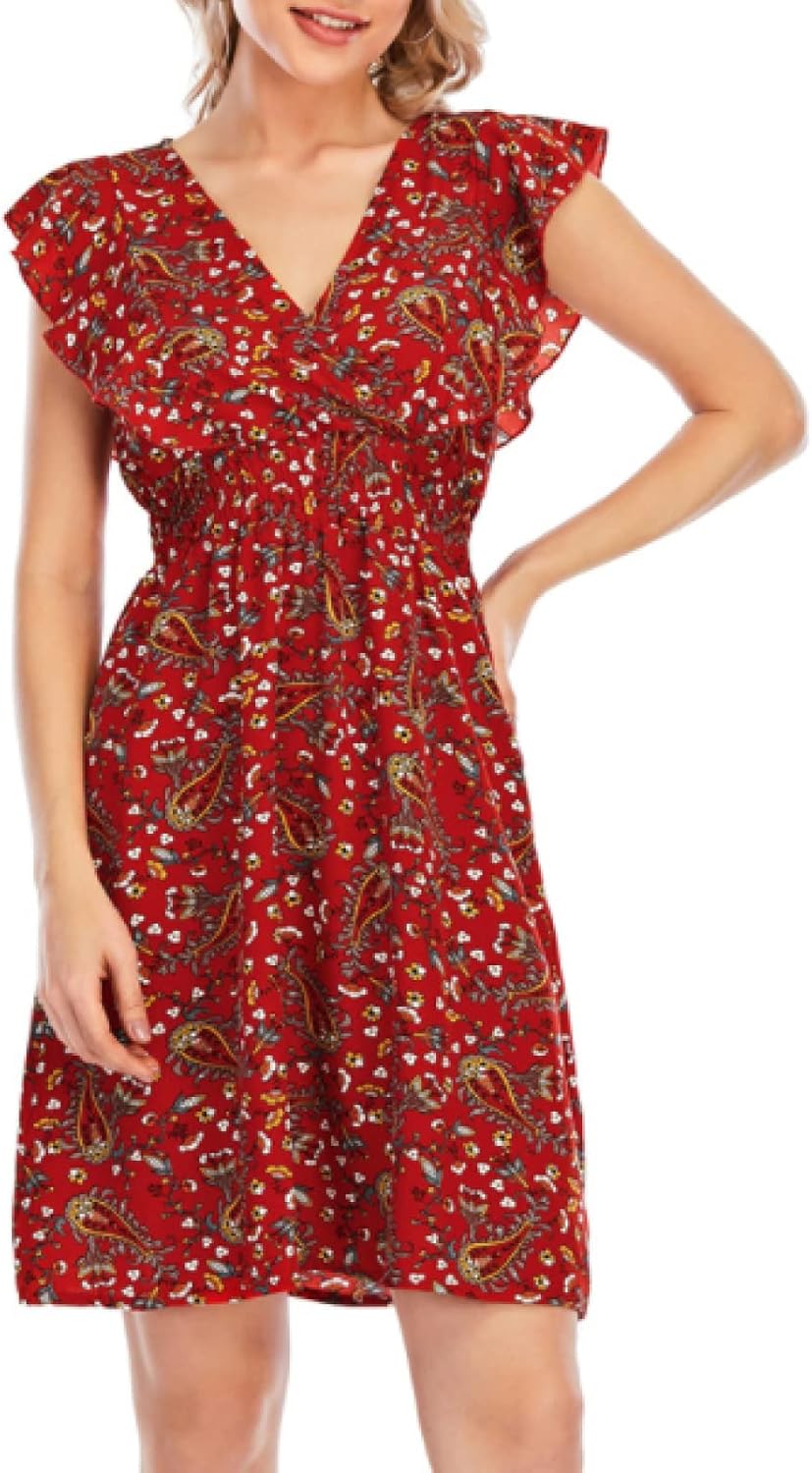 Chloé Abito Mini Donna – Abito in Mussola Floreale con Scollo a V, Volant e Senza Maniche