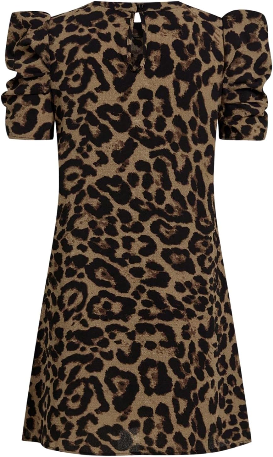 Vestito Mini Nina Donna – Vestito Leopardo Maniche Sbuffo Elegante Estate Chic