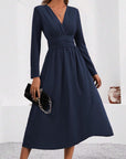 Isabelle Abito Maxi Donna – Abito Scollo a V Incrociato Maniche Lunghe Elegante