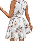 Vestito Mini Lina Donna – Vestito Bohemien con Collo Halter, Fantasia Floreale, Volant, Estate Chic