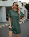 Léa Abito Donna – Abito Mini Girocollo Maniche Corte A-Line con Tasche Estate