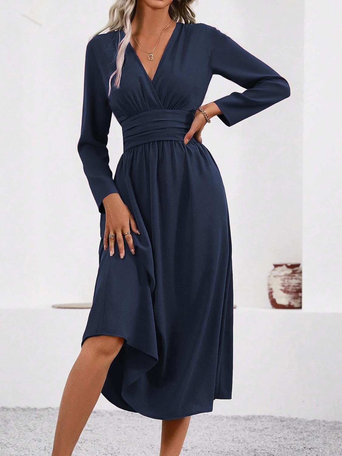Isabelle Abito Maxi Donna – Abito Scollo a V Incrociato Maniche Lunghe Elegante