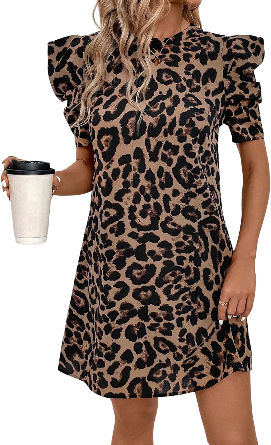 Vestito Mini Nina Donna – Vestito Leopardo Maniche Sbuffo Elegante Estate Chic