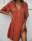 Vestito Emma Donna – Abito A-Linea Scollo a V Volant Maniche Corte Elegante Estate