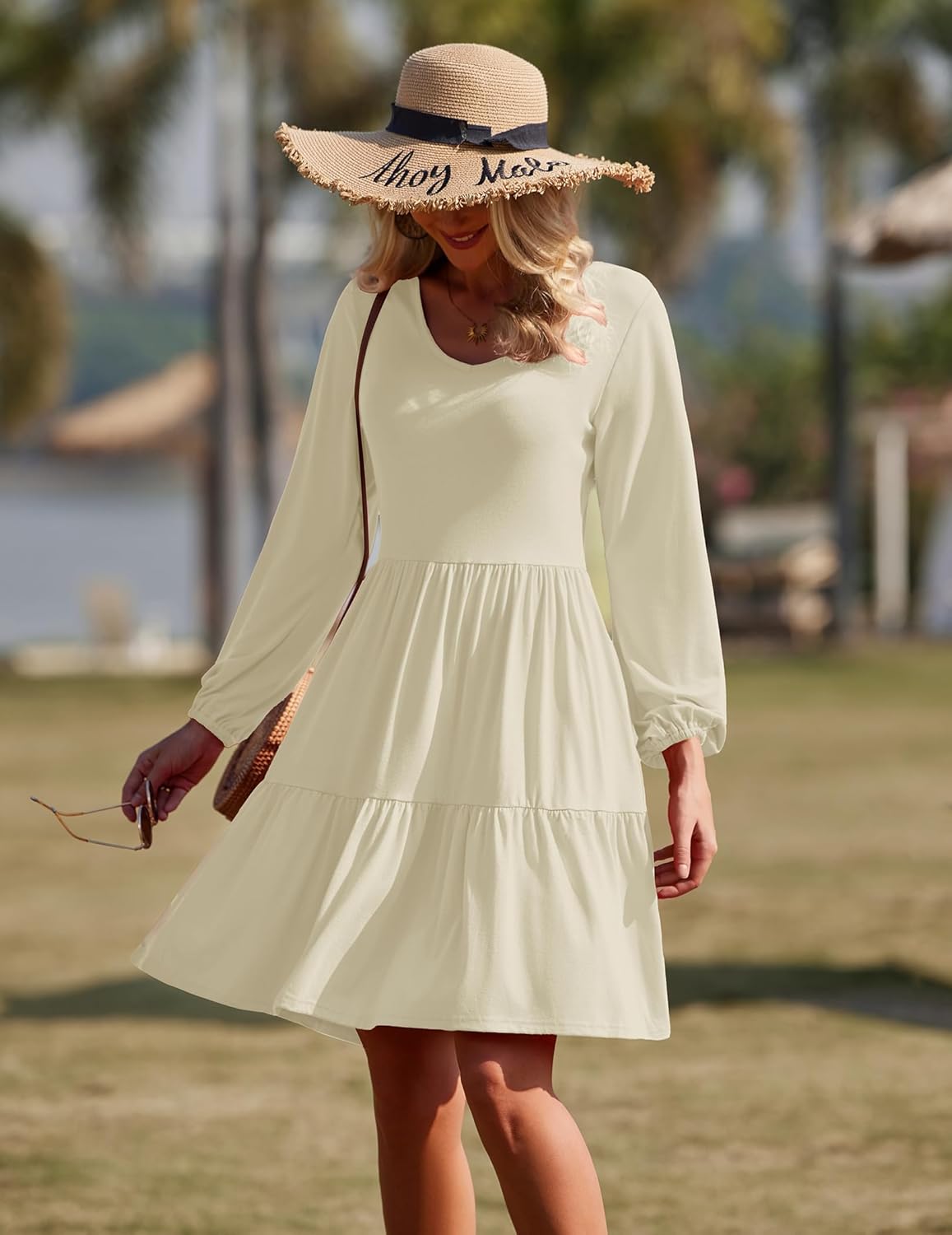 Charlotte Vestito Elegante Donna – Vestito Midi con Scollo a V, Maniche Lunghe a Sbuffo e Tasche