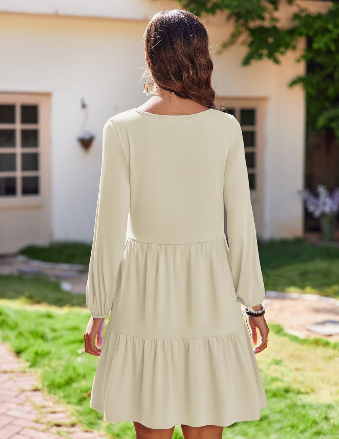 Charlotte Vestito Elegante Donna – Vestito Midi con Scollo a V, Maniche Lunghe a Sbuffo e Tasche