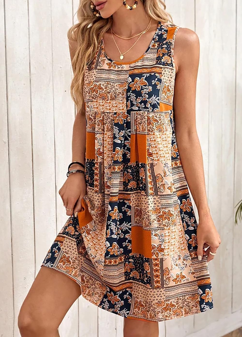 Luna Abito Donna – Abito Mini Floreale Senza Maniche Taglio Fluido Boho Estate