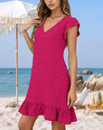 Chloé Abito Donna – Abito Midi Scollo a V Maniche Corte Volant Taglio A-Line Estate