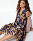 Vestito Lina Donna Cotone – Vestito Floreale Scollo a V Pizzo Gonna a Volant Estate Elegante