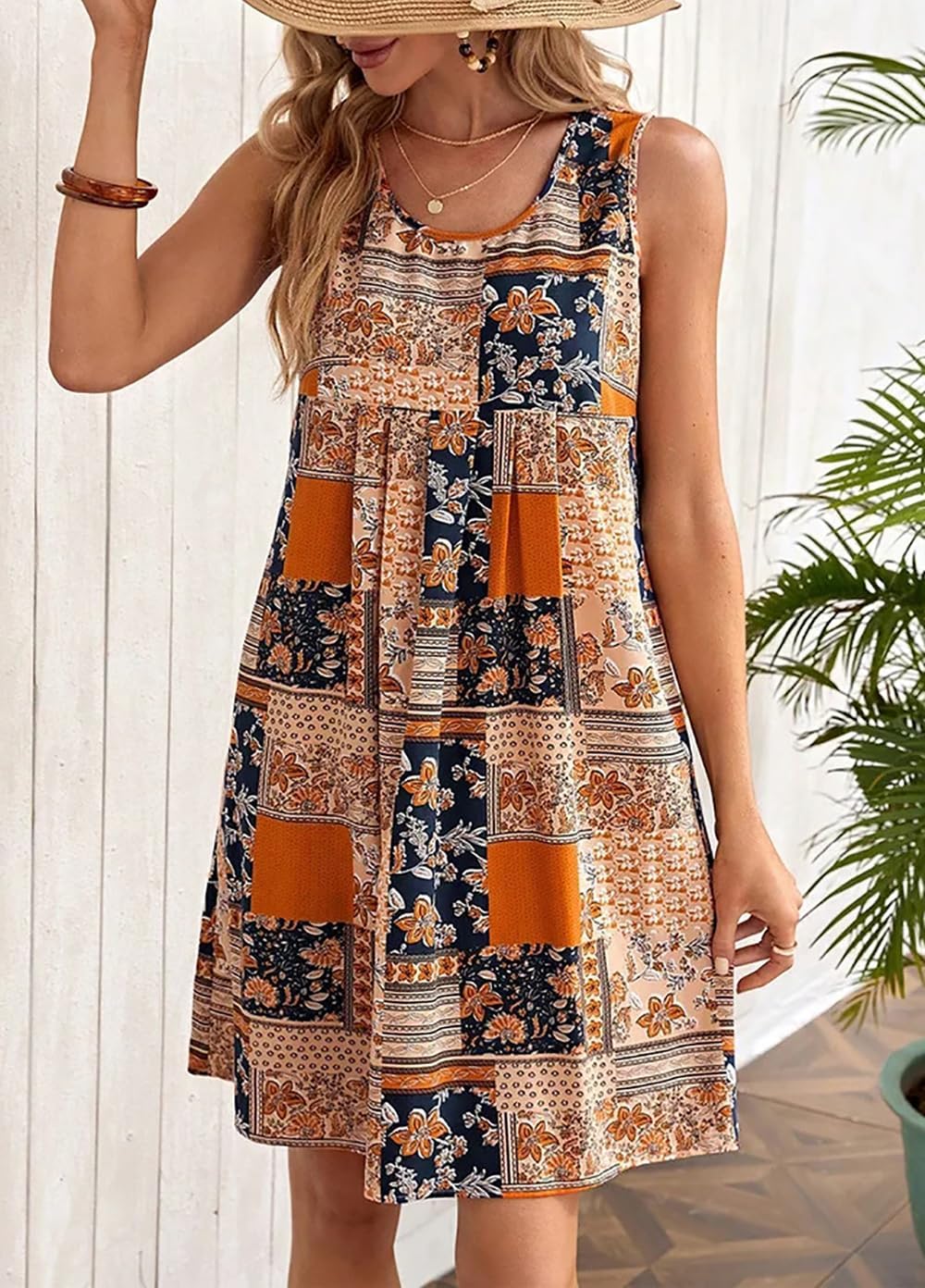 Luna Abito Donna – Abito Mini Floreale Senza Maniche Taglio Fluido Boho Estate