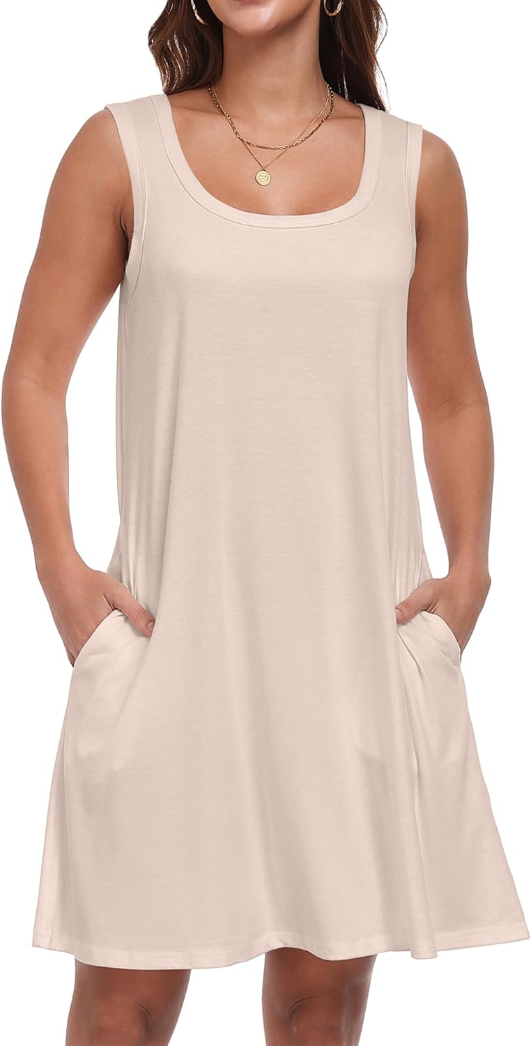 Julie Abito Estivo Donna – Abito Girocollo Senza Maniche Con Tasche Midi