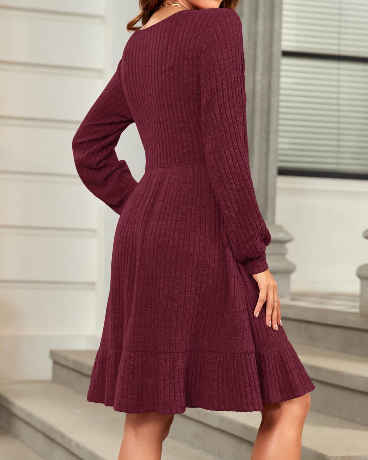 Élise Abito Maglia Donna – Abito Maglia Collo Quadrato Maniche Lunghe Autunno Inverno