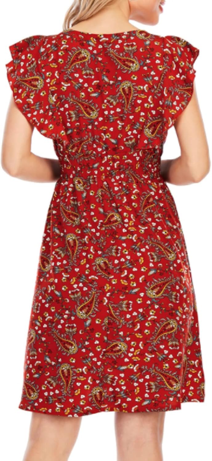 Chloé Abito Mini Donna – Abito in Mussola Floreale con Scollo a V, Volant e Senza Maniche