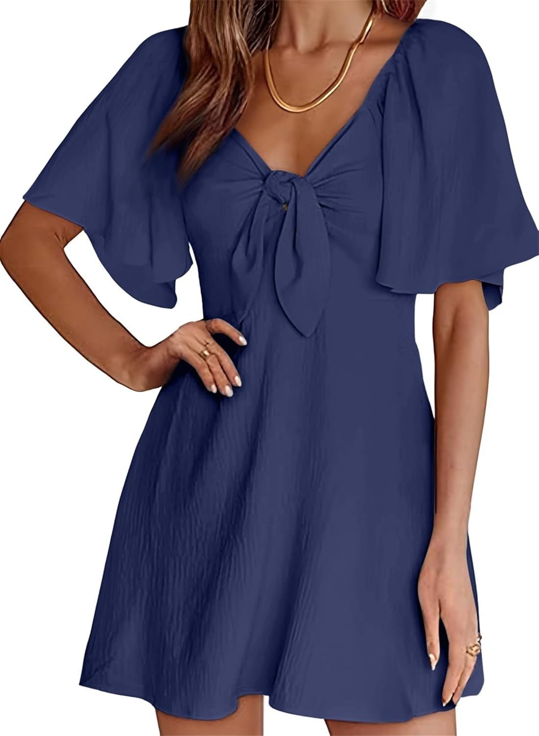 Chloé Abito Donna – Abito Mini Scollo a V Nodo Vita Alta Volant Elegante Estate