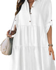 Léa Vestito Camicia Donna – Vestito A-Line con Volant, Bottoni, Maniche 3/4, Estate