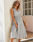 Claire Vestito Camicia Midi Donna – Vestito a Righe Senza Maniche con Scollo a V e Bottoni Elegante