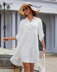 Léa Vestito Camicia Donna – Vestito A-Line con Volant, Bottoni, Maniche 3/4, Estate