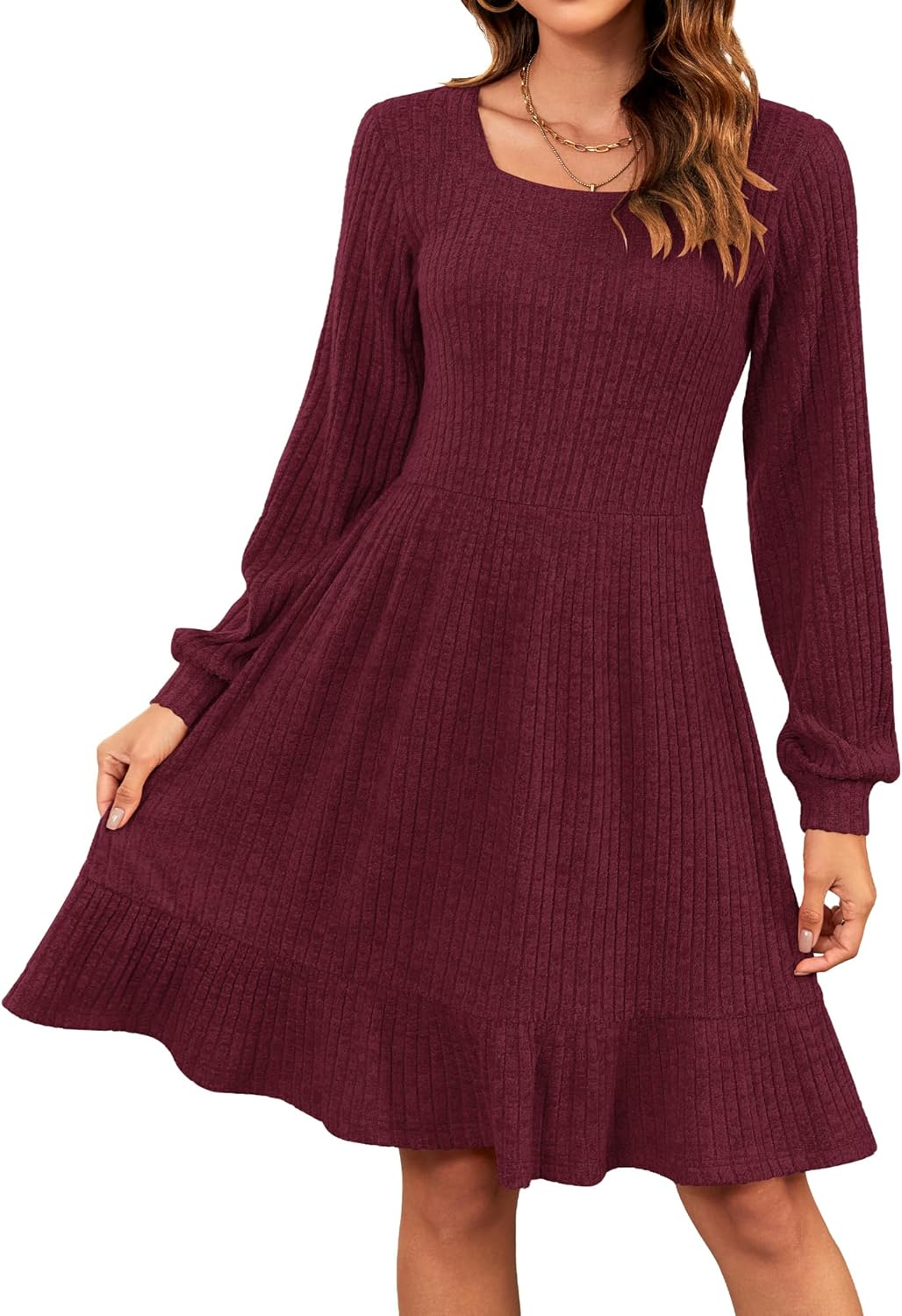 Élise Abito Maglia Donna – Abito Maglia Collo Quadrato Maniche Lunghe Autunno Inverno