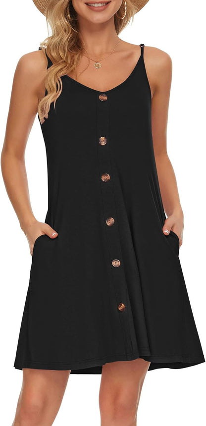 Gabbie Robe Été Donna – Spalline Sottili, Scollo a V e Tasche, Taglio Fluido Spiaggia