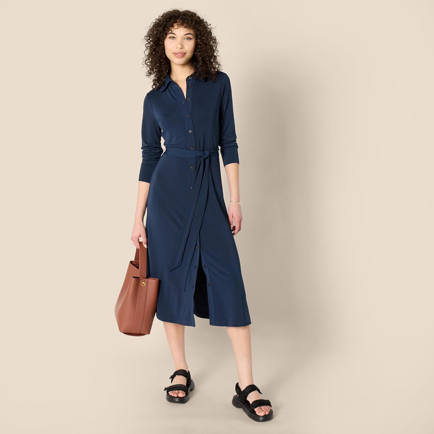Claire Vestito Camicia Midi – Vestito Elegante Collo Classico Cintura Donna