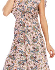 Chloé Abito Mini Donna – Abito in Mussola Floreale con Scollo a V, Volant, Senza Maniche Rosa