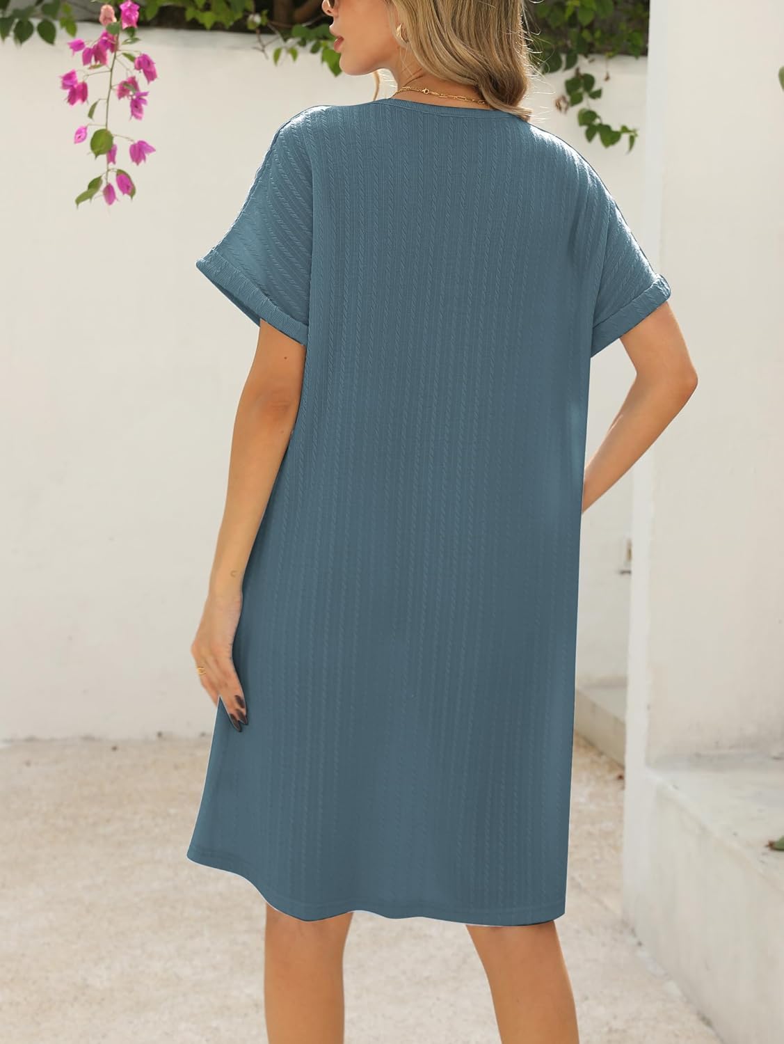Camille Abito Camicia Donna – Abito Scollo a V Maniche Risvoltate Linea A Estate