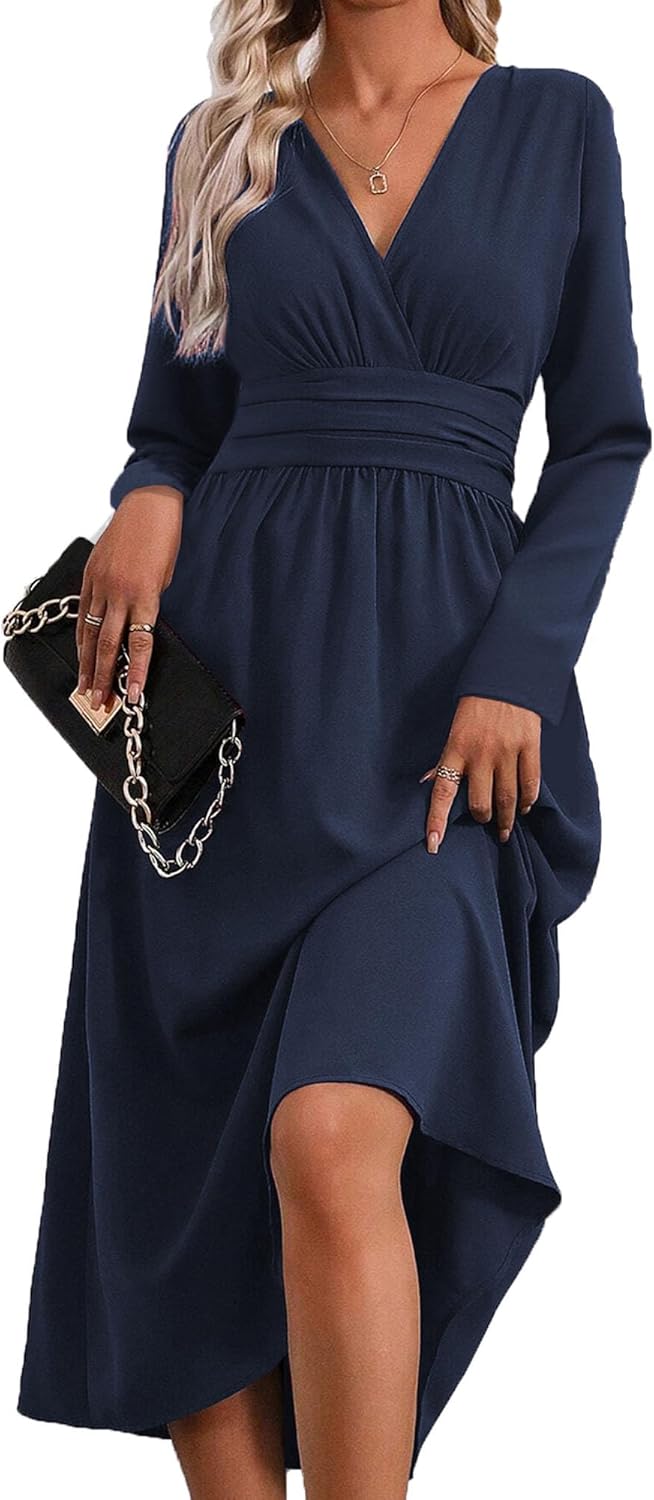 Isabelle Abito Maxi Donna – Abito Scollo a V Incrociato Maniche Lunghe Elegante