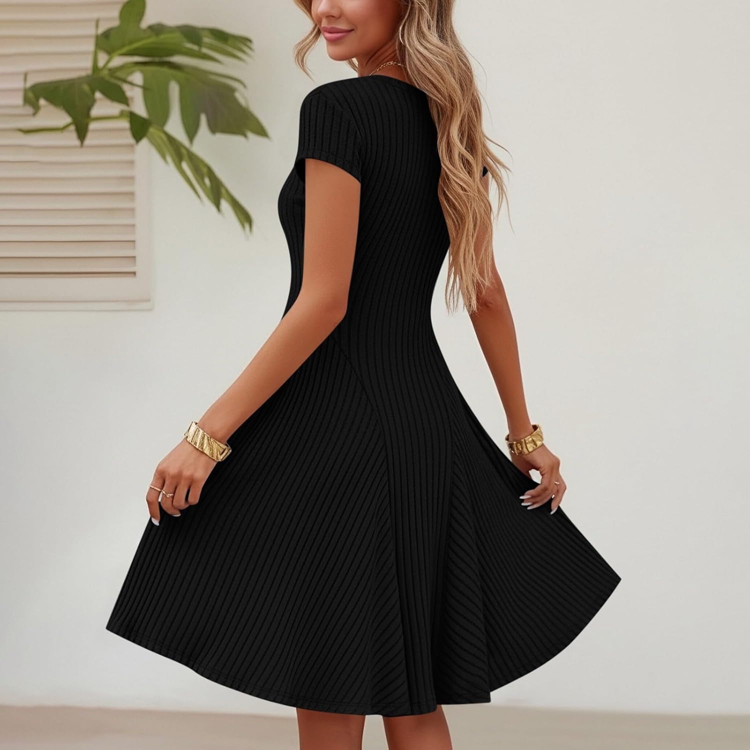 Vestito Emma Donna – Vestito Midi in Maglia Coste Girocollo Maniche Corte Elegante