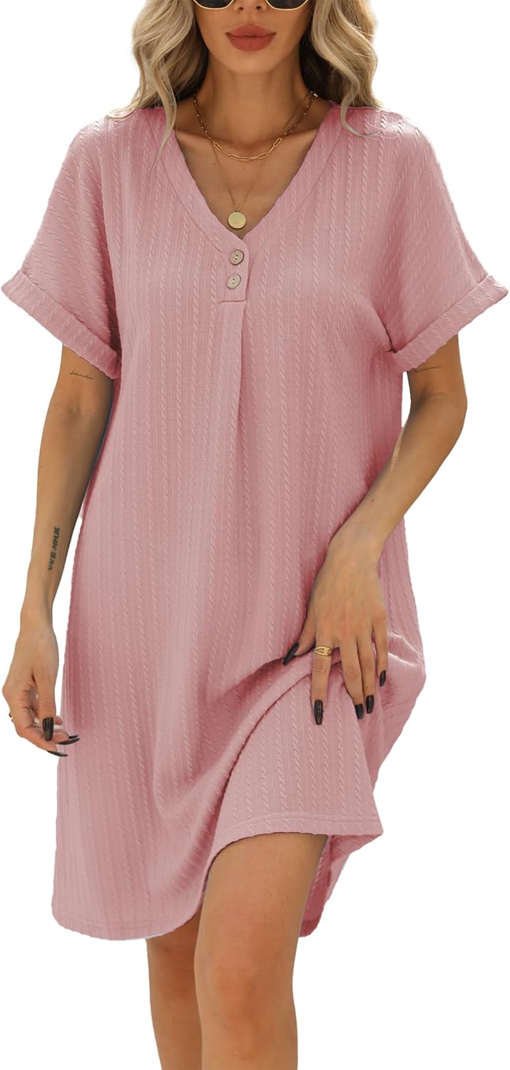 Camille Abito Corto Donna – Abito Scollo a V con Bottoni Taglio A-Line Estate Chic