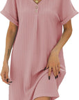 Abito Estivo Donna Luna – Scollo a V con Bottoni, Taglio A-Line, Maniche Corte