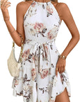 Vestito Mini Lina Donna – Vestito Bohemien con Collo Halter, Fantasia Floreale, Volant, Estate Chic