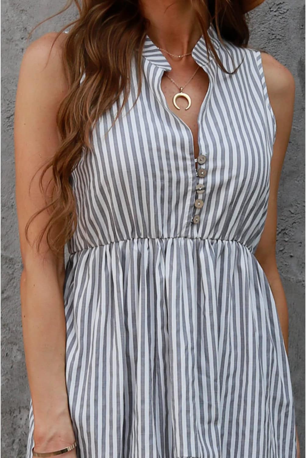 Claire Vestito Camicia Midi Donna – Vestito a Righe Senza Maniche con Scollo a V e Bottoni Elegante