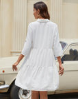 Léa Vestito Camicia Donna – Vestito A-Line con Volant, Bottoni, Maniche 3/4, Estate