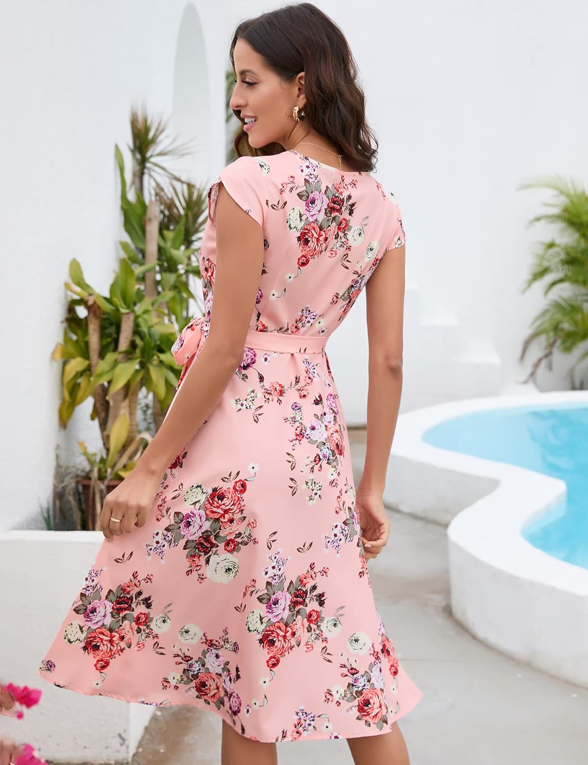 Vestito Sofia Fleurie Donna – Vestito Incrociato con Maniche a Petalo Estivo Elegante